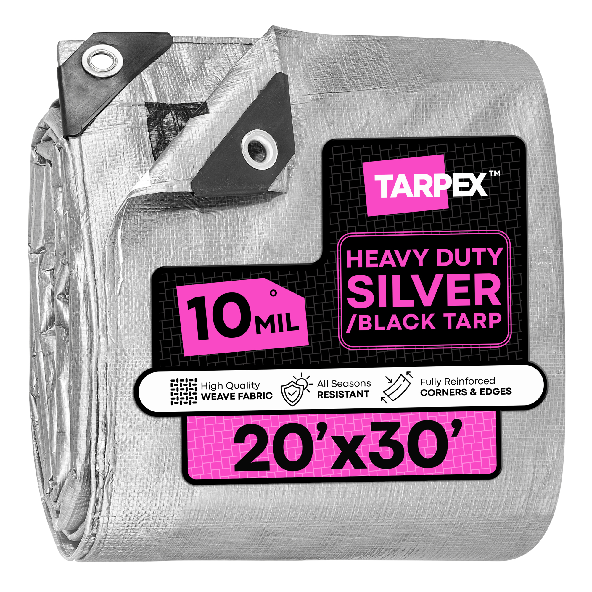 Tarpex Heavy-Duty Polyethylene Tarp — 20ft. x 30ft., 10 Mil, Waterproof, Reinforced Edges, Silver/Black, Model# STH-TA-2030